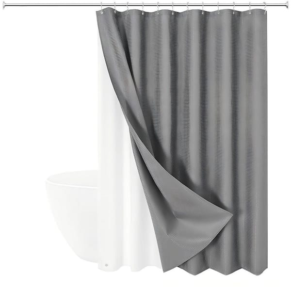 72 in. W x 72 in. L Polyester Shower Curtain in Grey with Hooks, Waterproof Fabric Shower Curtains for Bathroom