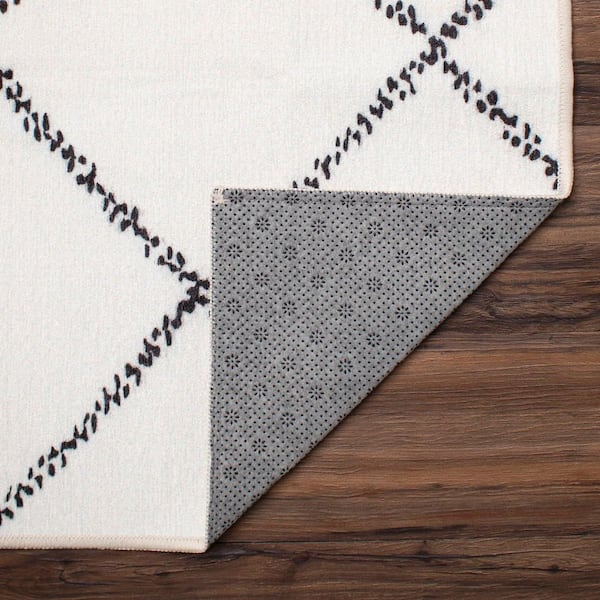 My Magic Carpet - Medina Moroccan Diamond Ivory 5 ft. x 7 ft. Trellis Washable Area Rug