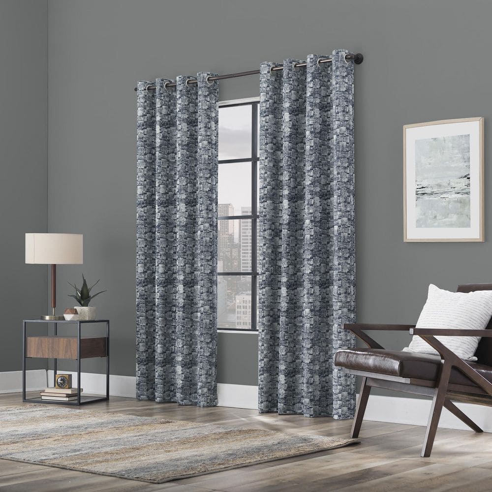 Osaka Blue Cotton Blend Blackout Grommet Curtain Panel 50" x 96"