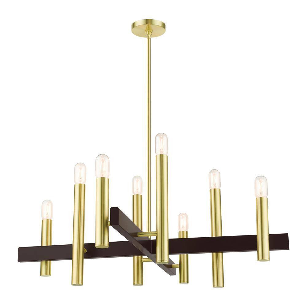 Helsinki Satin Brass Exposed Bulb 8-Light Mid-Century Modern Chandelier