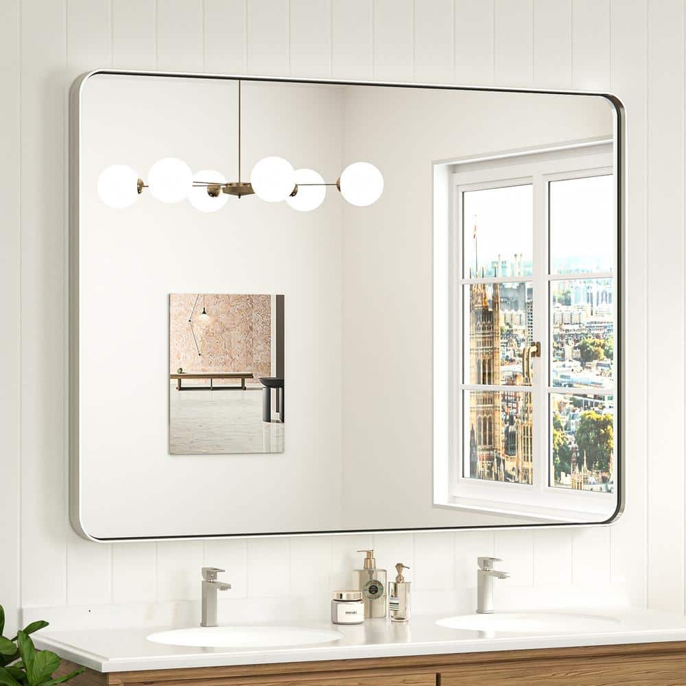 48 in. W x 36 in. H Modern Rectangular Brushed Nickel Bathroom Mirror Aluminum Framed Wall Bathroom Vanity Mirror price history on PriceWatchPro