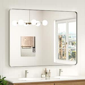 48 in. W x 36 in. H Modern Rectangular Silver Gray Aluminum Framed Wall Bathroom Vanity Mirror