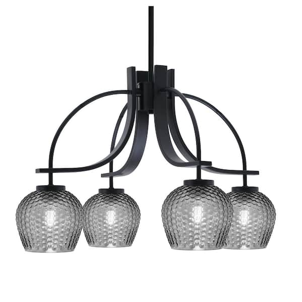 Unbranded Olympia 16.25 in. 4-Light Matte Black Downlight Chandelier Smoke Textured Glass Shade