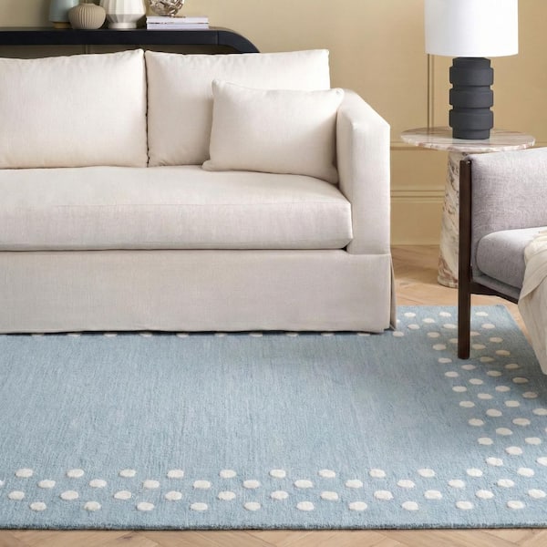 Martha Stewart 6 ft. x 9 ft. Light Blue/Ivory Border Dots Indoor/Outdoor Area Rug