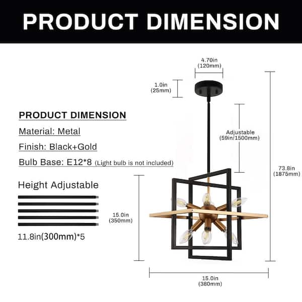 Briignite 8-Light Black and Gold Industrial Sputnik Chandelier