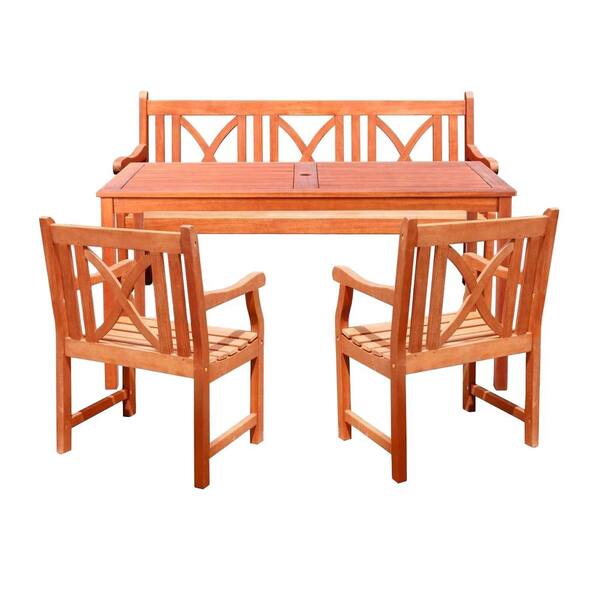 Unbranded Balthazar Eucalyptus 4-Piece Wood Patio Dining Set with Cross-Back Armchairs