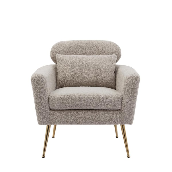 Unbranded Light Gray Boucle Accent Arm Chair Reading Chair with Throw Pillow