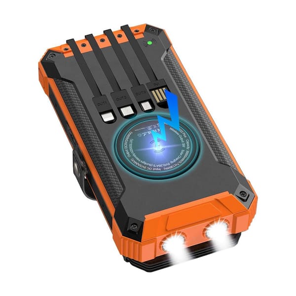 EKIEUDL 42800mAh Portable Solar Charger Power Bank with QC 3.0 Fast Charger in Orange Built-in Flashlight