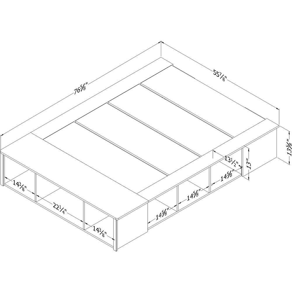 Full Oak Upholstered Storage Platform Bed with Headboard