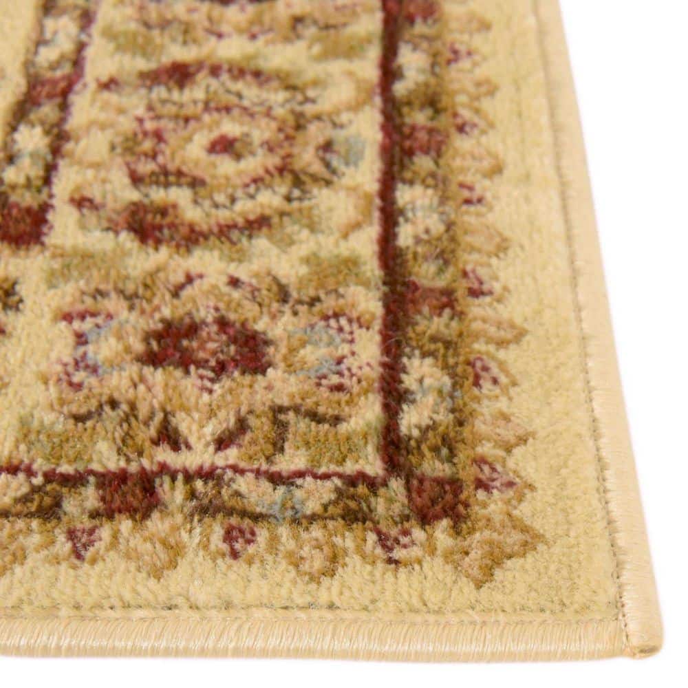 Ivory and Gold Rectangular Floral Synthetic Area Rug