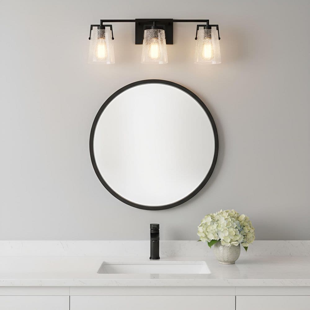 Crofton 24 in. W x 9 in. H 3-Light Midnight Black Bathroom Vanity Light with Clear Crackle Glass Shades price history on PriceWatchPro