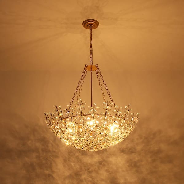 HUOKU Ccrystal 6-Light 28.7 in.W Gold Modern Flower Basket Flower