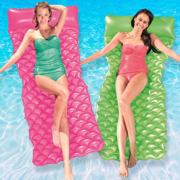 Bestway Float N Roll Air Mat Green and Pink Pool Float (2-Pack)