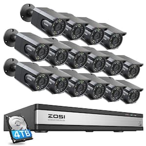 16-Channel 8 MP 4K PoE 4TB NVR Security Camera System with 16 Wired Spotlight Cameras, 100ft Color Night Vision