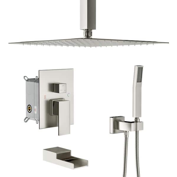 LORDEAR Single Handle 3-Spray High Pressure Tub and Shower Faucet with 360° Swivel in Brushed Nickel Valve Included