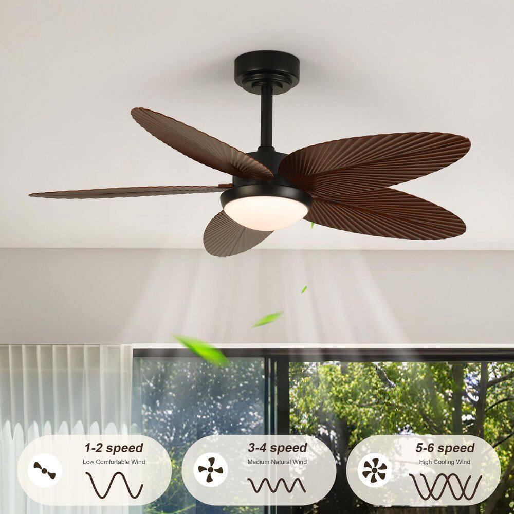 42 in. Retro Indoor Black Low Profile Standard Flush Mount Ceiling Fan with Integrated LED 5 Palm Leaf Shaped Blades price history on PriceWatchPro