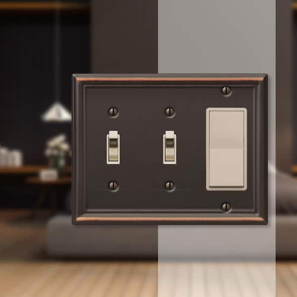 Ascher 3 Gang 2-Toggle and 1-Rocker Steel Wall Plate - Aged Bronze
