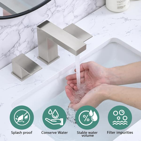 8 in. Widespread 2-Handles Aerator Spout Bathroom Faucet with Pop-up Drain Assembly in Brushed Nickel