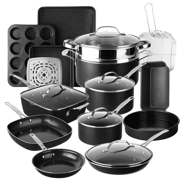 Ceraluxe 20-Piece Aluminum Ceramic Nonstick Cookware and Bakeware Set in Black