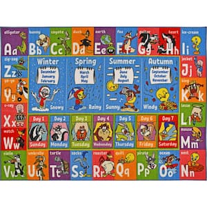 Multi-Color Kids Children Bedroom Looney Tunes Alphabet Seasons Months Days Educational Learning 5 ft. x 7 ft. Area Rug