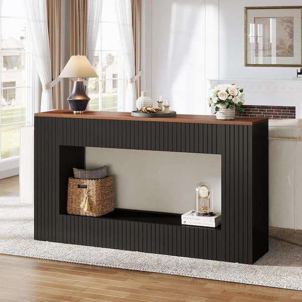 TRIBESIGNS WAY TO ORIGIN Benjamin 55 in. Brown Rectangle Wood Console Table Storage Behind Sofa Entryway Couch Accent Wall Table Home Office