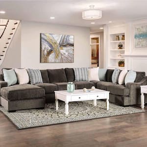 Desert Sky 102 in. W Chenille U-Shaped Sectional in Gray and Care Kit