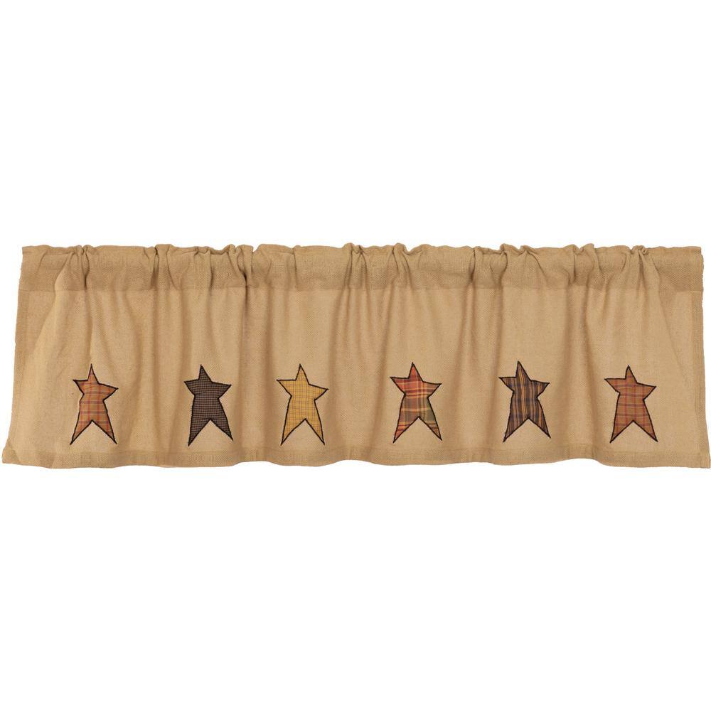 VHC Primitive Tier Kitchen Window Curtains Set Rod Pocket Tan Star 2 Sizes 