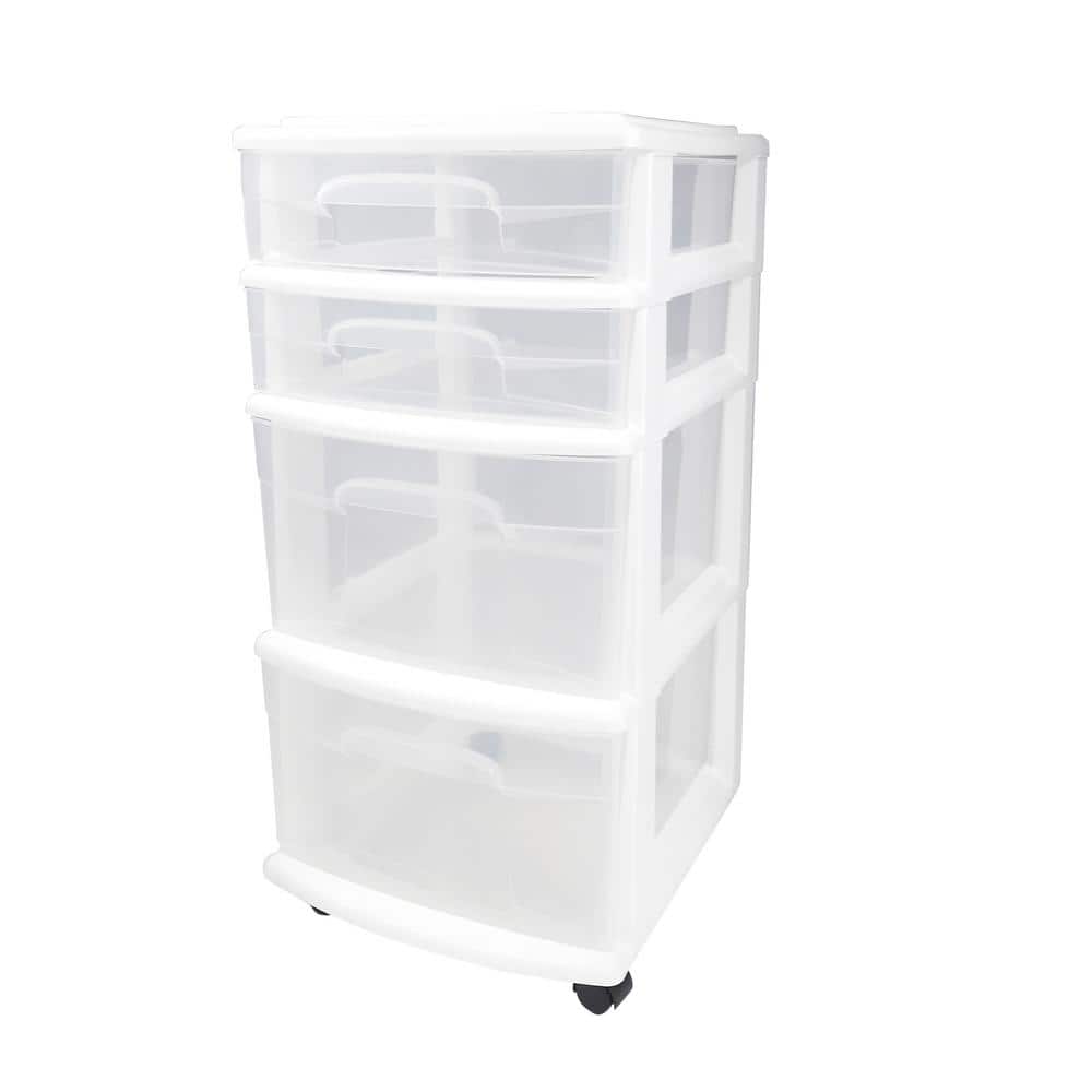  Homz Clear Plastic 3 Drawer Medium Home Organization Storage  Container Tower with 3 Large Drawers and Removeable Caster Wheels, White  Frame : Office Products