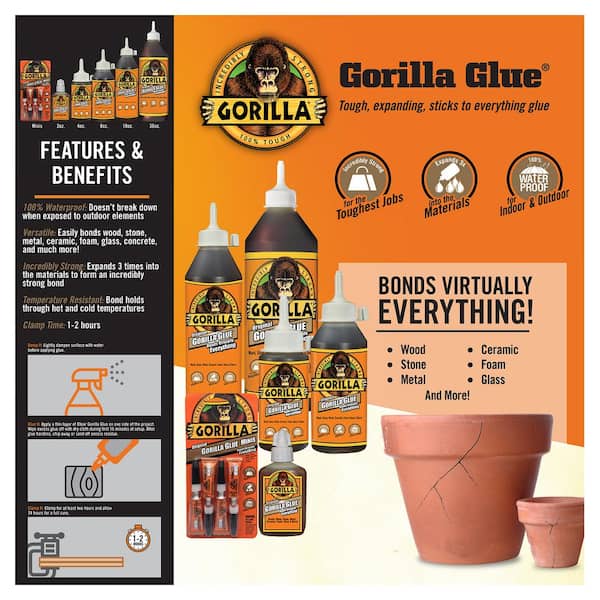 Gorilla Original Gorilla Glue, Waterproof Polyurethane Glue, 2 Ounce  Bottle, Brown, (Pack of 1) - Krazy Super Glue For Household And Furniture  Repairs 