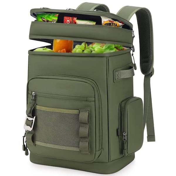 31.7 qt. Green Insulated Backpack Cooler, Leak Proof Cooler for Camping, Beach, Fishing, Picnic and Travel