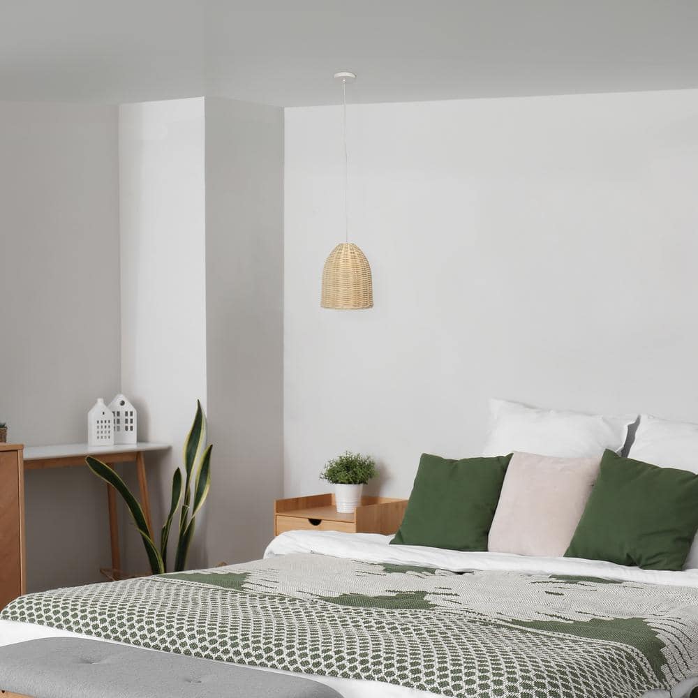 Natural Woven Rattan Pendant Light with Clear Cord