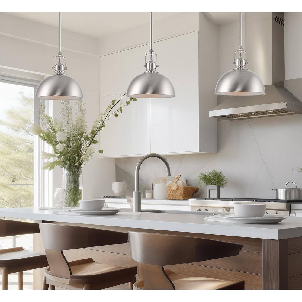 9" Brushed Nickel Dome Pendant Light with Adjustable Rod