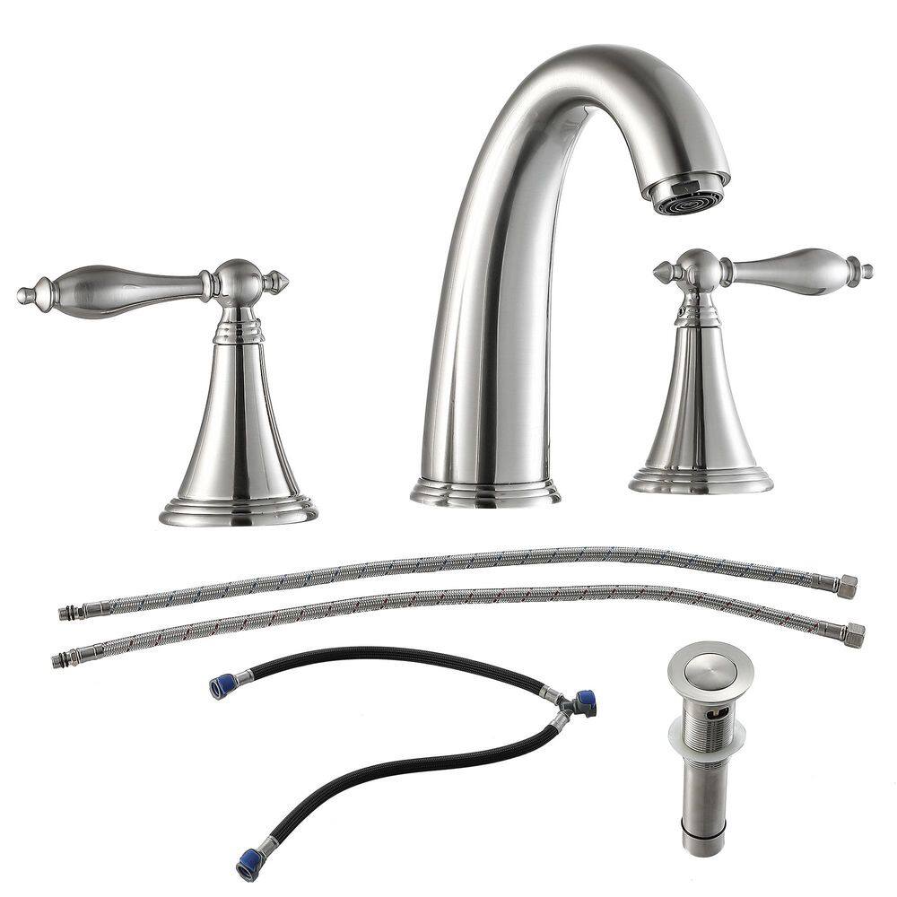 6.49 in. H 8 in. Widespread Double Handle Bathroom Faucet with Pop Up Drain in Brushed Nickel price history on PriceWatchPro