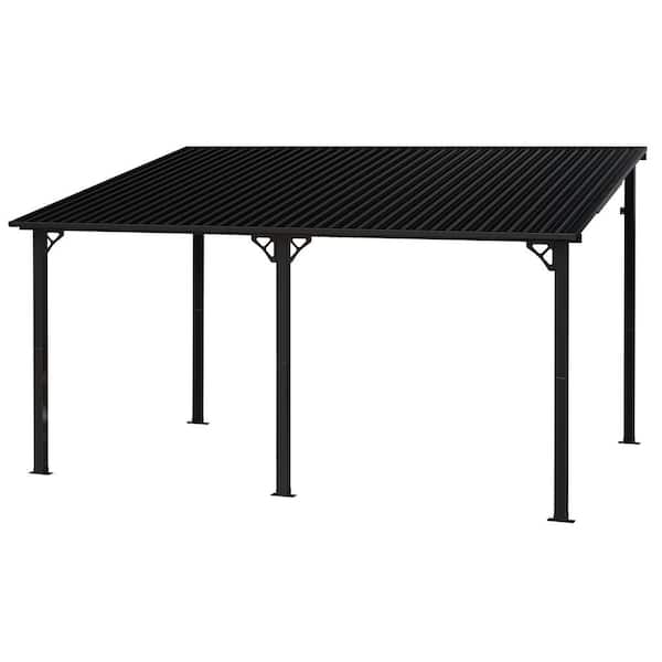 10 ft. x 14 ft. Wall-Mounted Hardtop Pergola, Heavy Duty Lean-To Metal Patio Cover with Sloped Roof