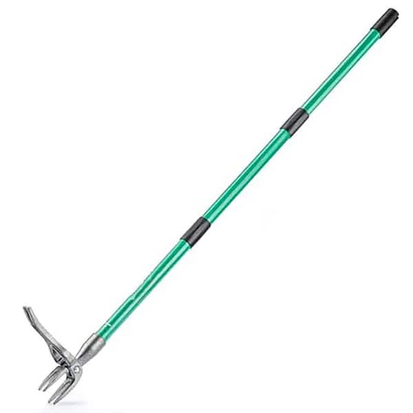 48 in. Weeder Gardening Hand Tool with Long Handle 4 Steel Claws and Collapsible Trash Can for Lawn Garden