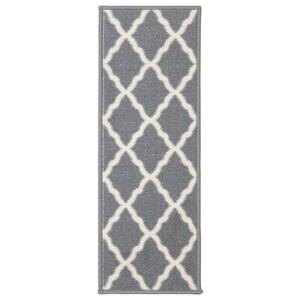 Glamour Collection Gray 9 in. x 26 in. Rubberback Trellis Stair Tread Cover (Set of 13)