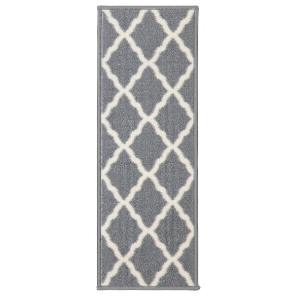 Ottomanson Glamour Collection Gray 9 in. x 26 in. Rubberback Trellis Stair Tread Cover (Set of 13)
