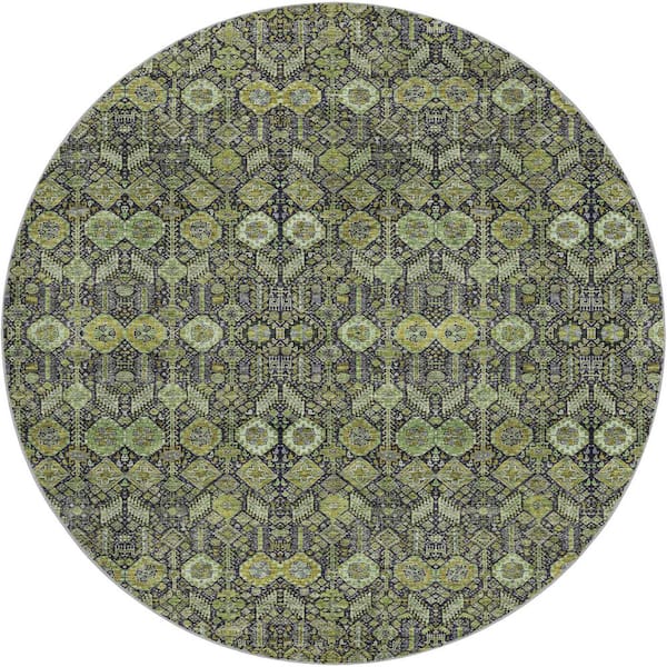 Dream Shag Premium Machine Washable Abstract ADS574 Green 8 ft. x 8 ft. Round Rug