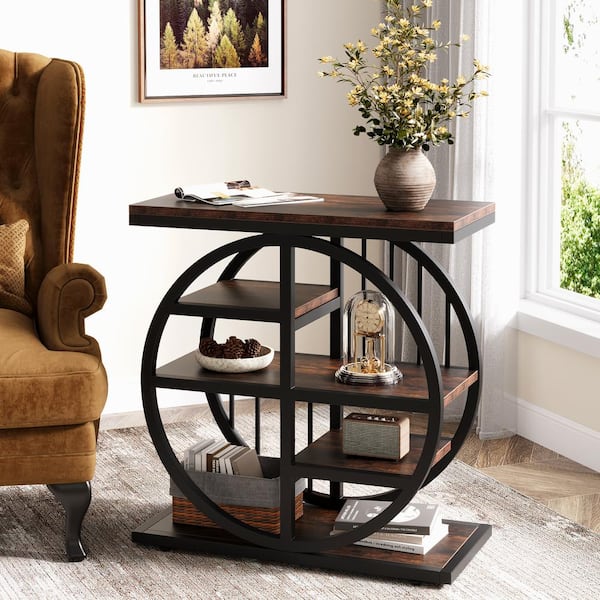 TRIBESIGNS WAY TO ORIGIN Andrea 23.6 in. Rustic Brown Rectangle Wood End Table with Storage, 5-Tier Narrow Side Table for Living Room Bedroom
