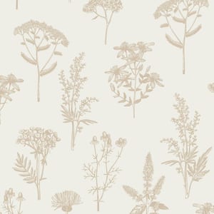 Luminous Botanical Sketch Gold Metallic Wallpaper