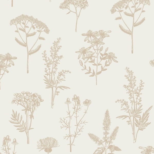 Luminous Botanical Sketch Gold Metallic Wallpaper