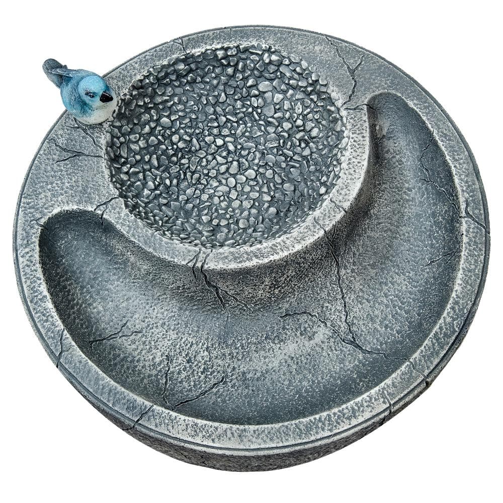 Gray Polyresin Bird Bath with Feeder Compartment, 27" Tall