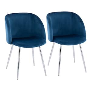 Fran Blue Velvet and Chrome Dining Arm Chair (Set of 2)