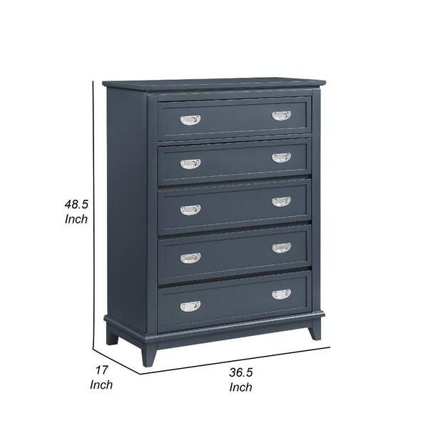 Benjara Sely Navy Blue and Nickel Silver 5 Drawer 17 in. Chest of