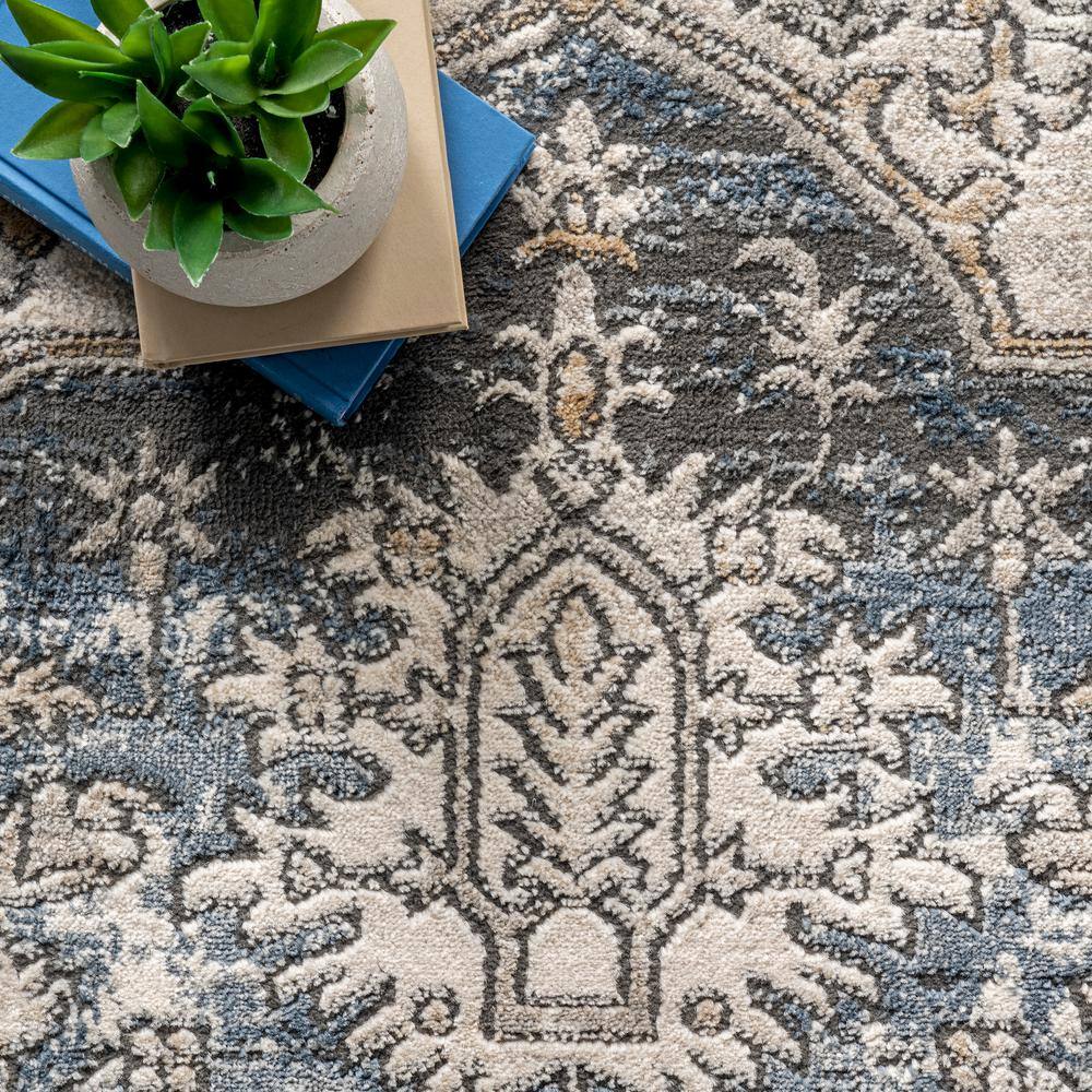 Elysian Blue Medallion 4'x6' Flat Woven Synthetic Area Rug