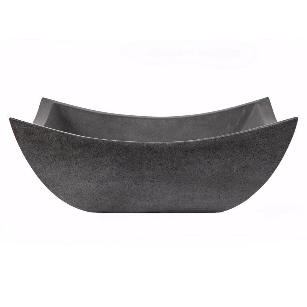 Honed Black Lava Stone Square Vessel Sink, 15.5"