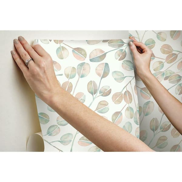 RoomMates RMK11654WP Cat Coquillette Eucalyptus Pink and Green Peel and Stick Wallpaper