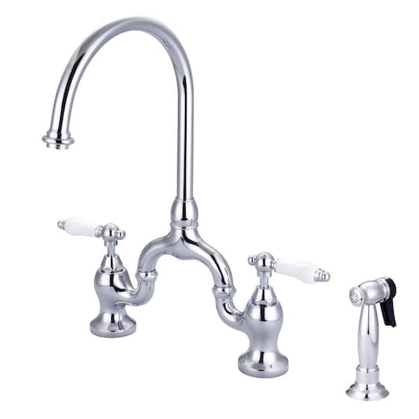 Barclay Products Banner Two Handle Bridge Kitchen Faucet with Porcelain ...