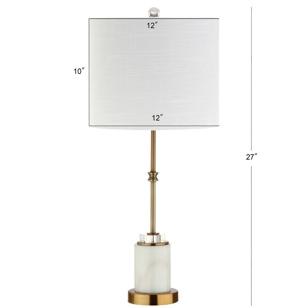 Elegant Transitional 27" Marble & Brass LED Table Lamp Set, White