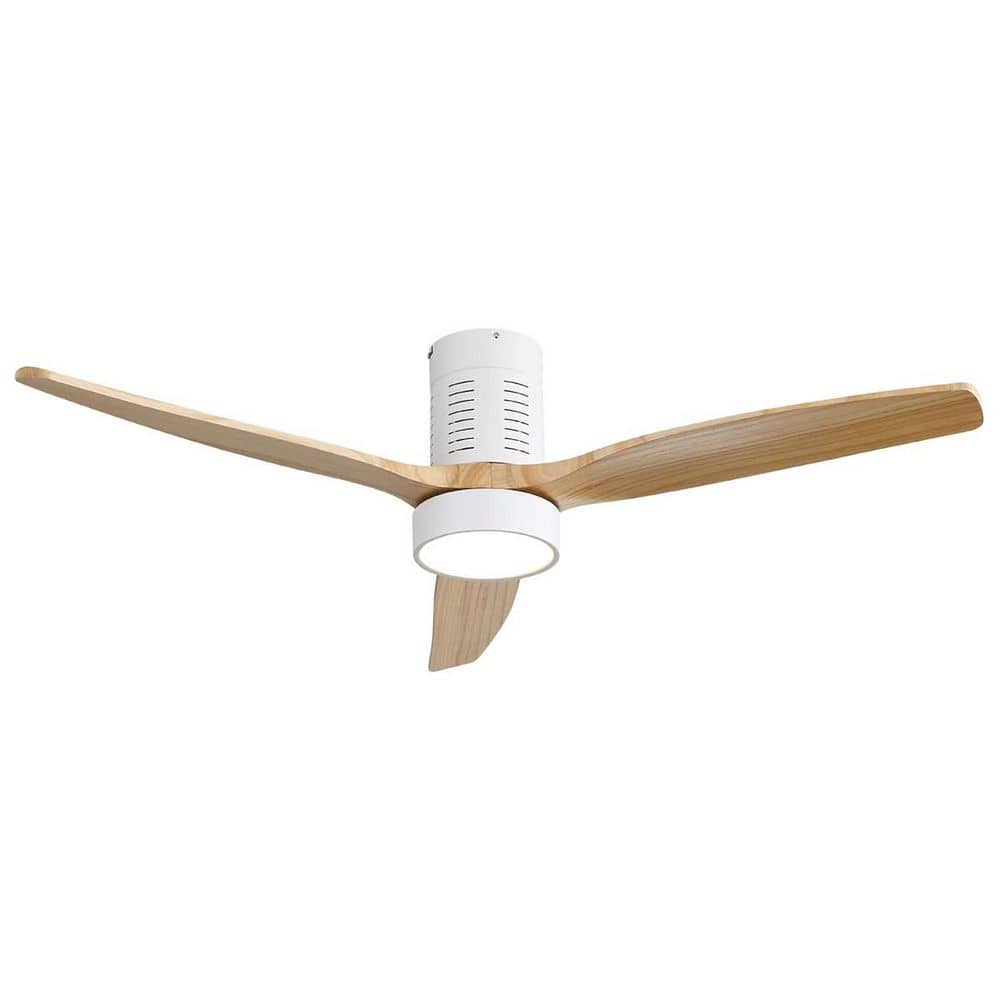 52 in. Indoor Flush Mount Ceiling Fan with LED Light and Remote Control, Br